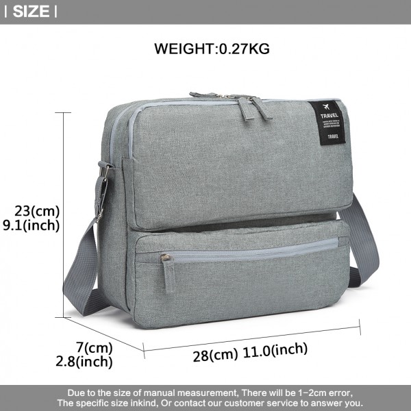 E6851 - Kono Multi Compartment Travel Shoulder Bag - Light Grey E6851 - Kono Multi Compartment Travel Shoulder Bag - Light Grey